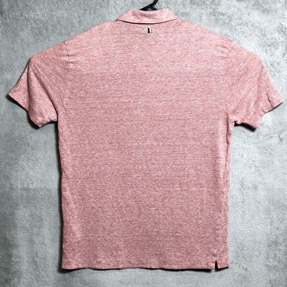 BOSS Hugo Boss Polo Shirt Mens Medium Pink Linen Short Sleeve Made In Portugal - Picture 3 of 12